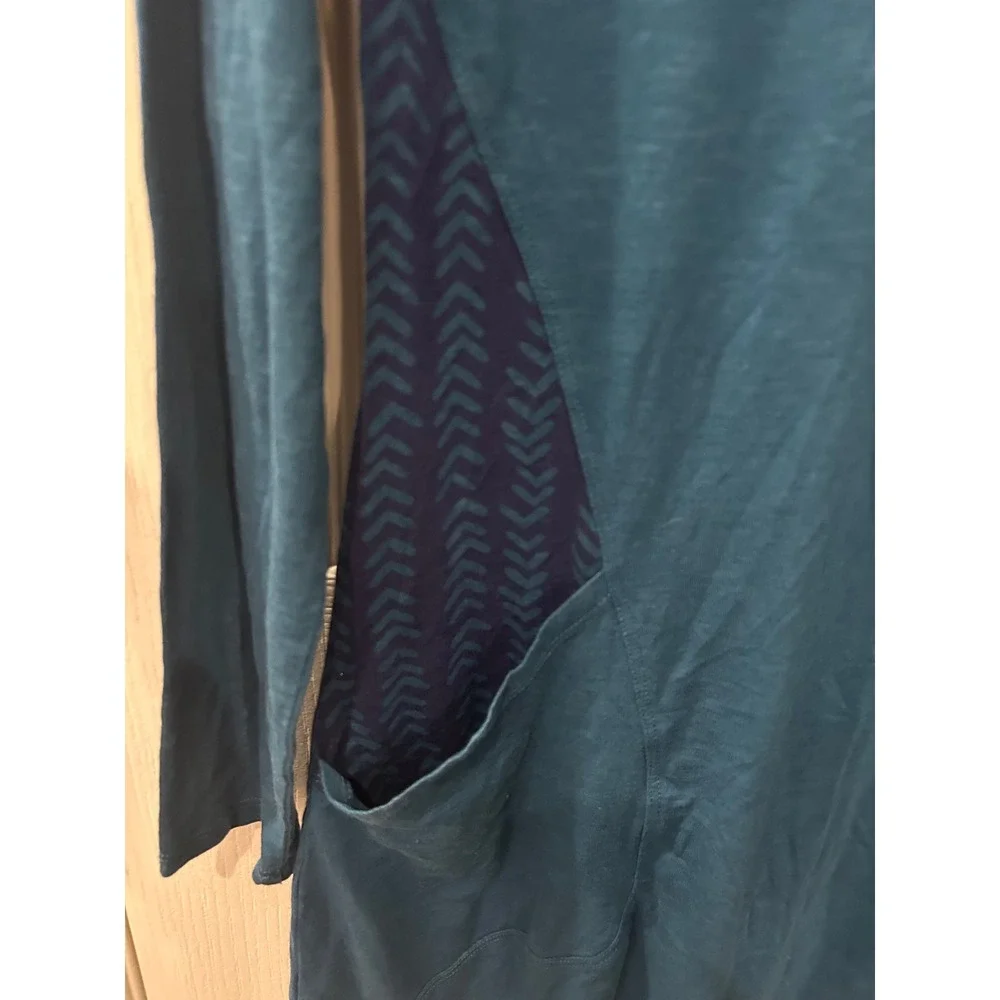 Horny‎ Toad Henley Tunic Dress Teal Blue Long Sleeve Pocket Chevron Geometric S